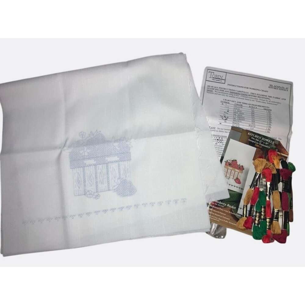 Stamped Linen Kit with Floss Makes 2 Kitchen Towels - Picture 3 of 7